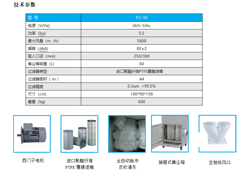 脉冲反吹工业集尘器FC-55参数图