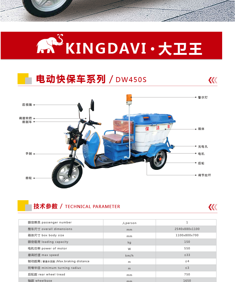 电动三轮保洁车DW450S参数